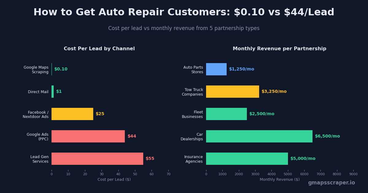 How to get auto repair customers — cost per lead and partnership revenue comparison 2026