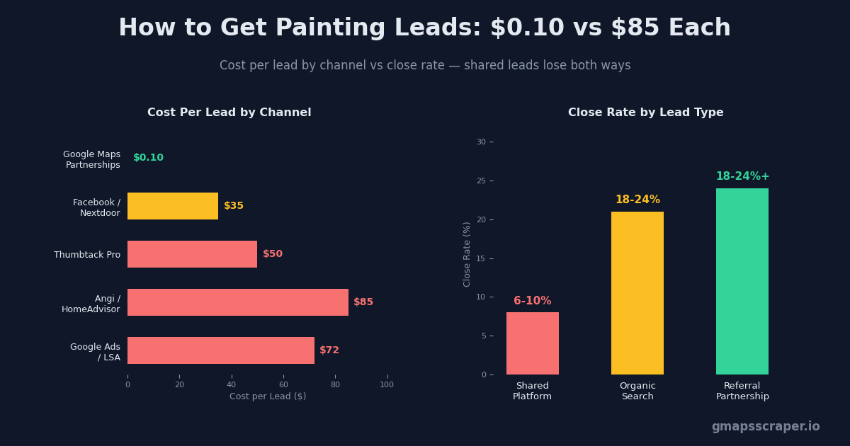 How to get painting leads — cost per lead by channel and close rate comparison 2026